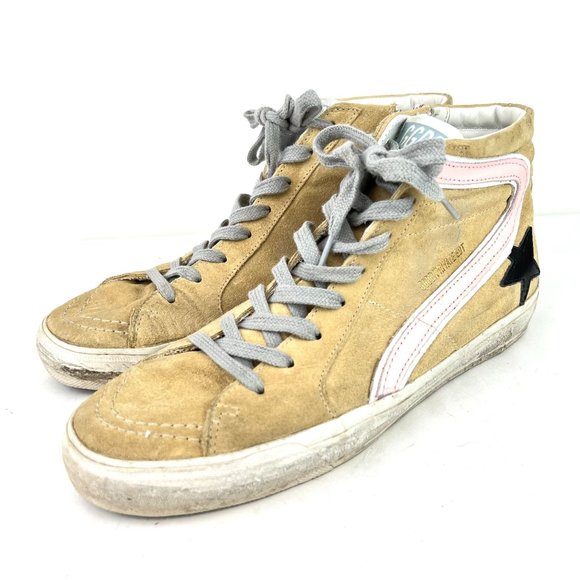 Golden Goose GGDB Slide Sneakers Women’s Tan High Top Side Zip Shoes Size 40